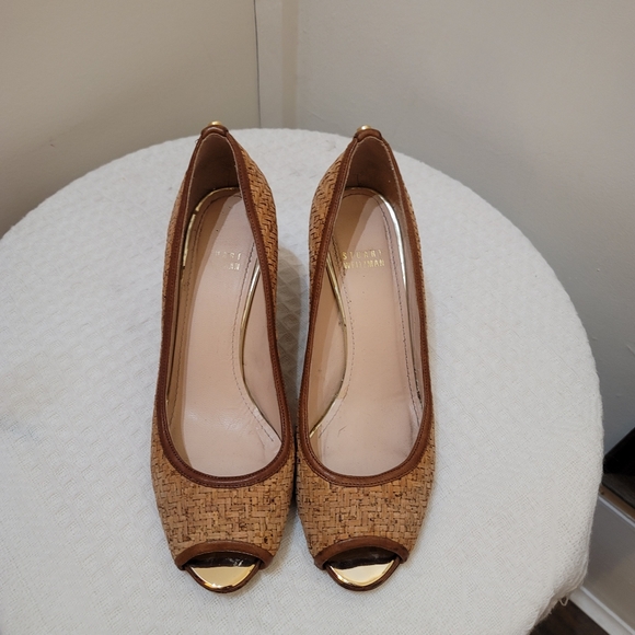 Beautiful summer wedge shoes with cork and genuine leather Trim - Picture 3 of 9